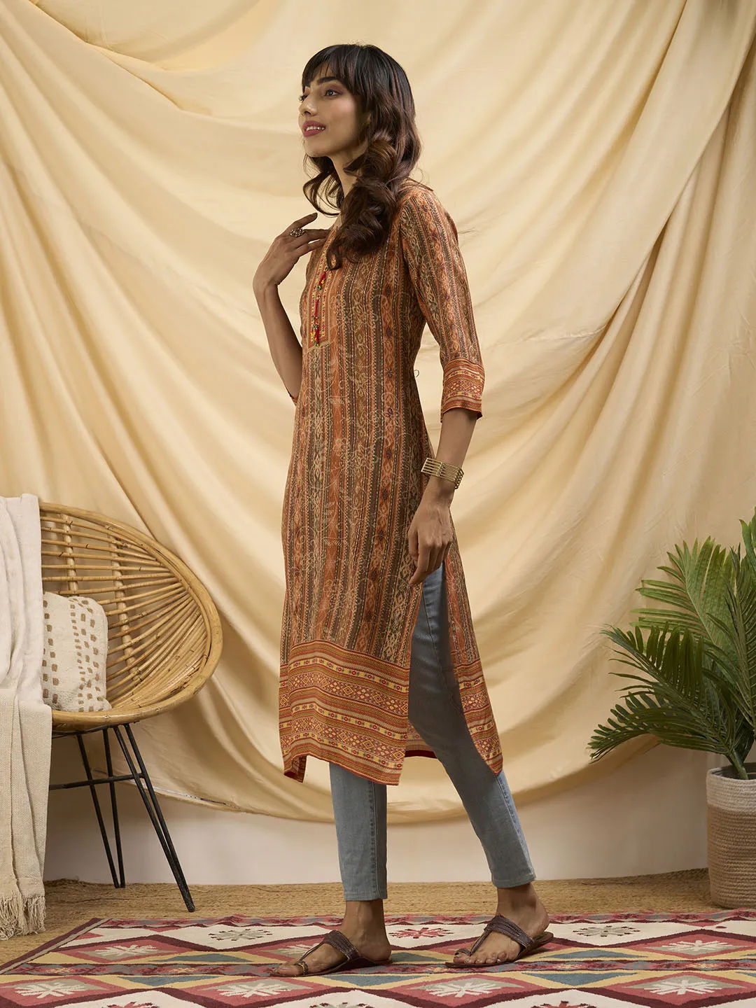 Orange Kurta For Women - Women Muslin Comfort Fit Kurta - Zola
