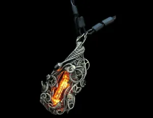 Orange Nixie Tube Cyberpunk Necklace with Upcycled Electronic and Watch Parts