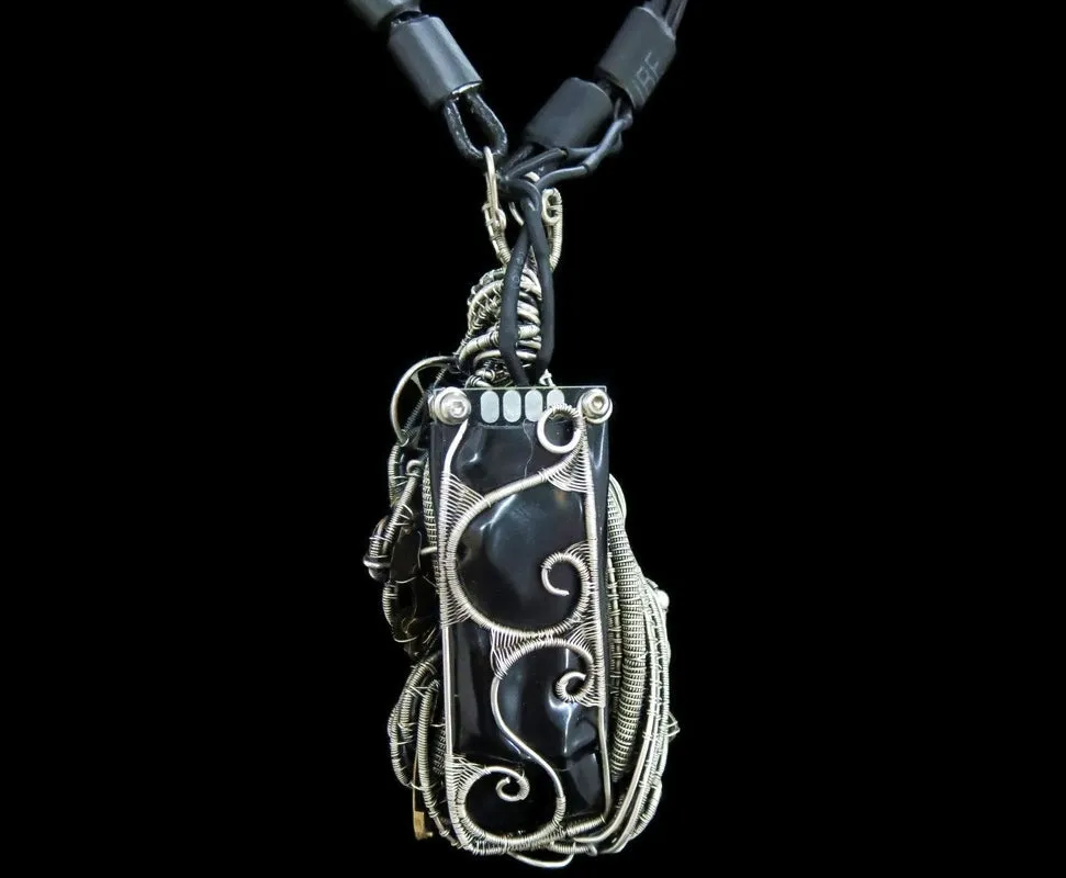 Orange Nixie Tube Cyberpunk Necklace with Upcycled Electronic and Watch Parts