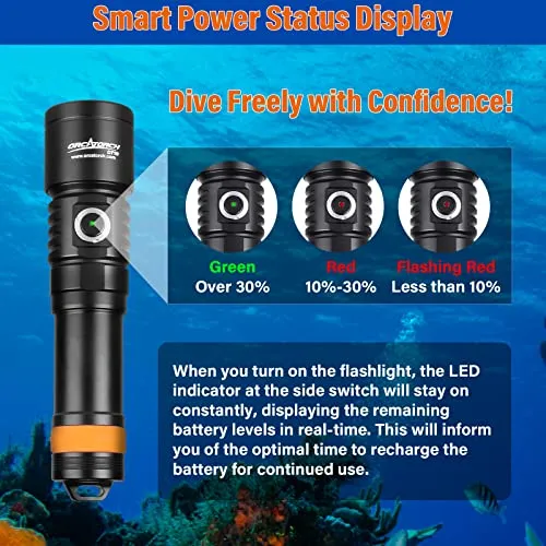 ORCATORCH D710 Scuba Diving Light, 3000 Lumens Super Bright Underwater Flashlight with 6 Degrees Narrow Beam, IP68 Waterproof Night Dive Torch 150 Meters Submersible Light (Black)