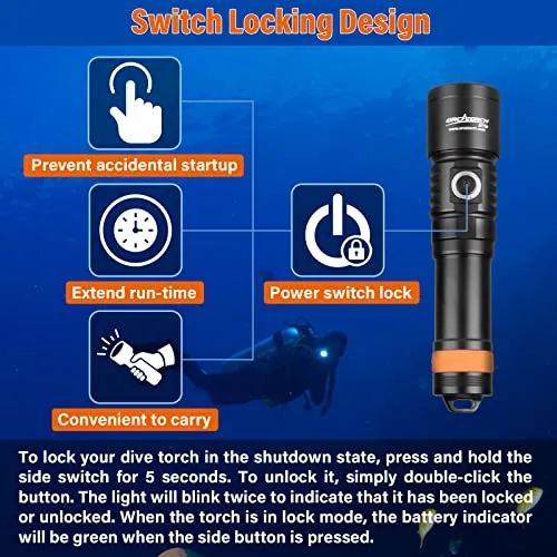 ORCATORCH D710 Scuba Diving Light, 3000 Lumens Super Bright Underwater Flashlight with 6 Degrees Narrow Beam, IP68 Waterproof Night Dive Torch 150 Meters Submersible Light (Black)