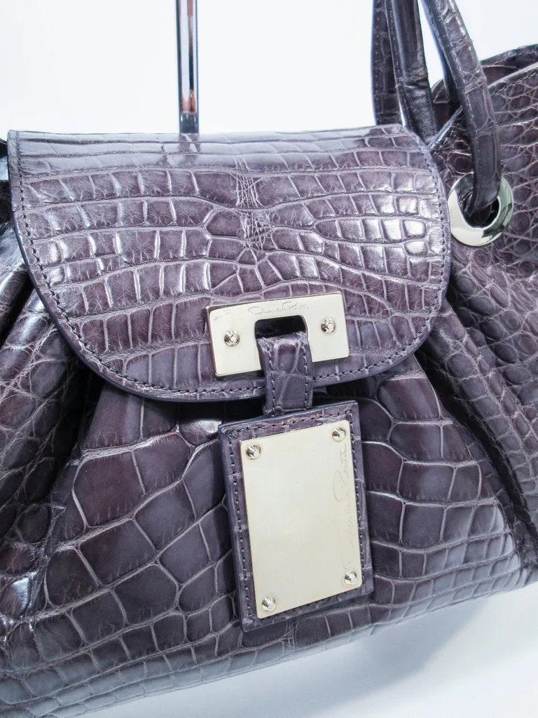 OSCAR DE LA RENTA Gray Crocodile Purse with Silver Hardware