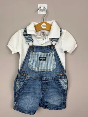 Oshkosh White Polo Hickory Pocket short Dungarees 9m