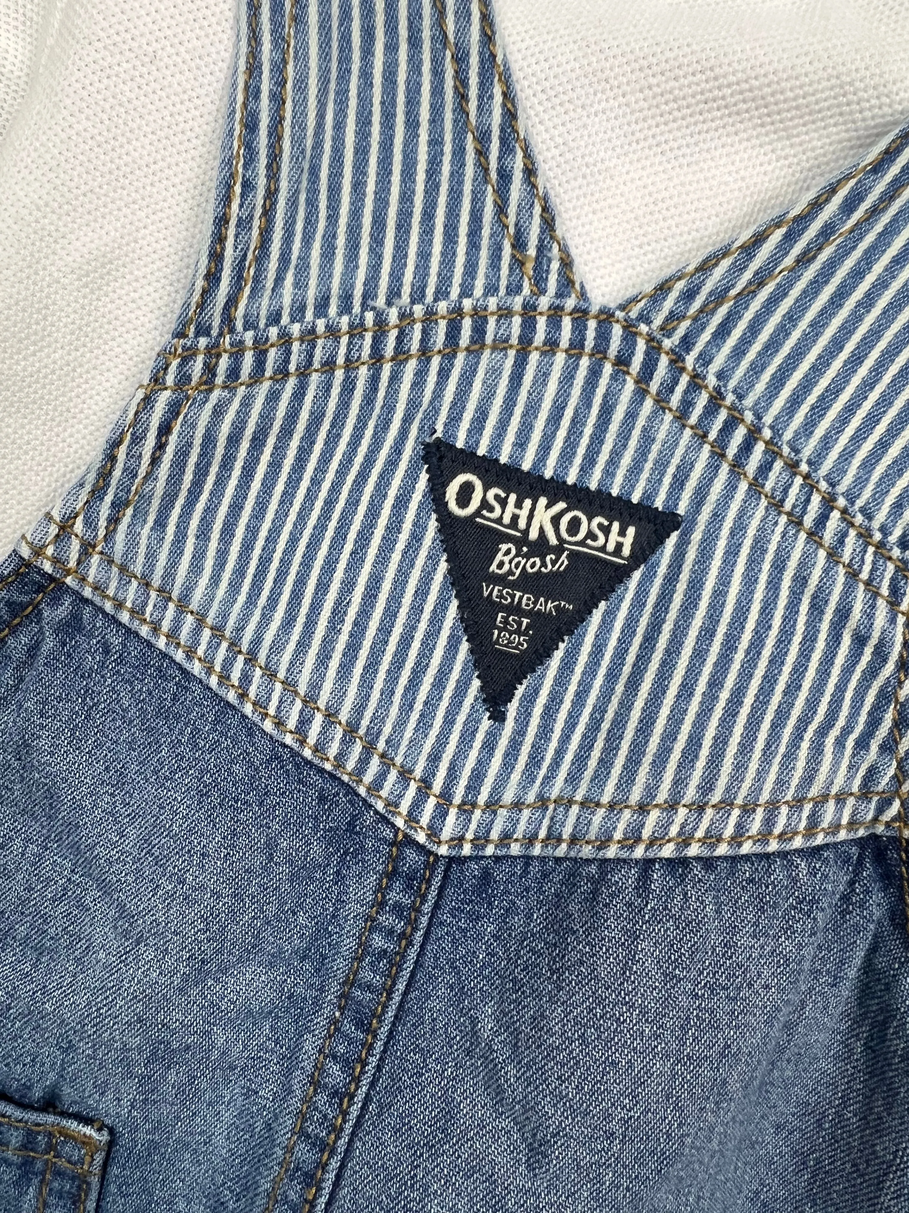 Oshkosh White Polo Hickory Pocket short Dungarees 9m