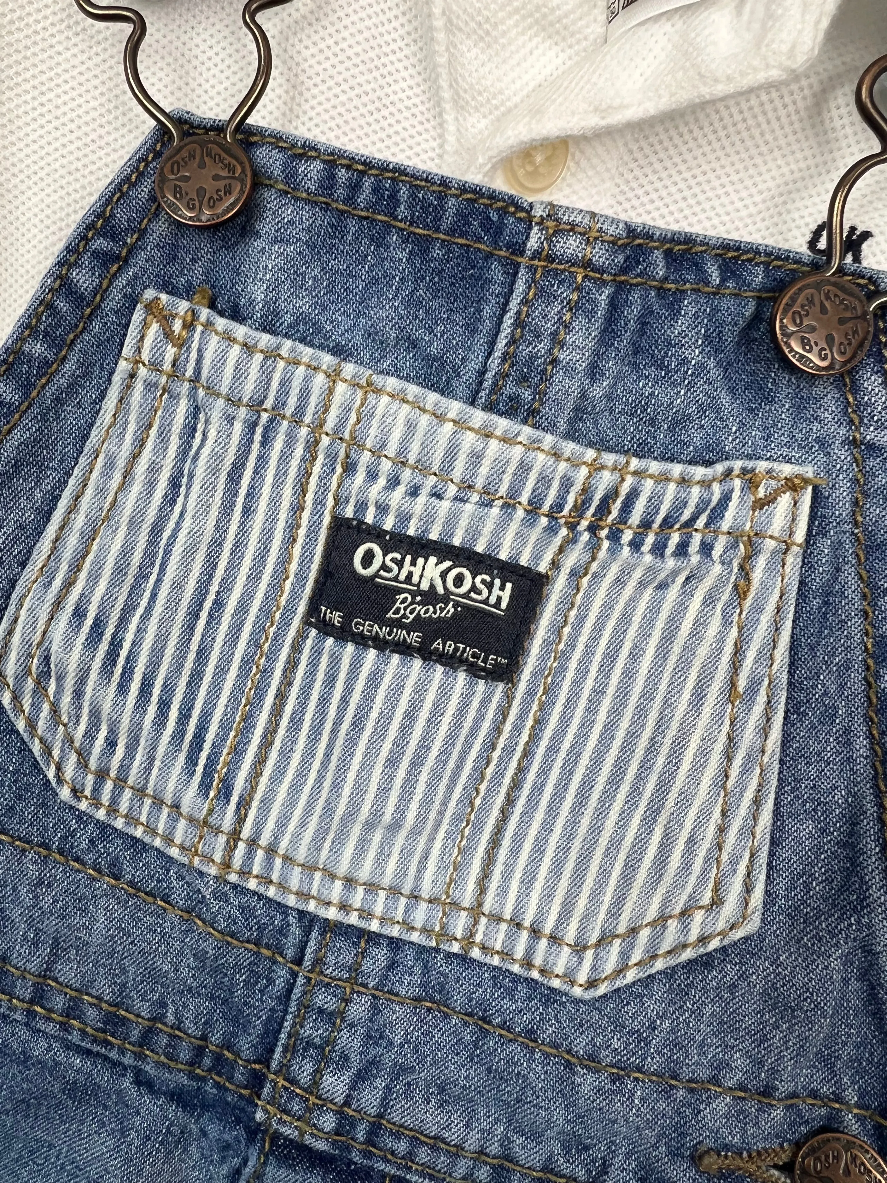 Oshkosh White Polo Hickory Pocket short Dungarees 9m