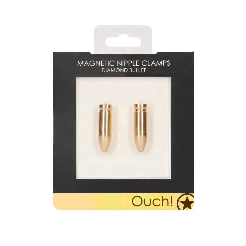 Ouch Stainless Steel Gold Magnetic Nipple Clamps with Diamond Bullet