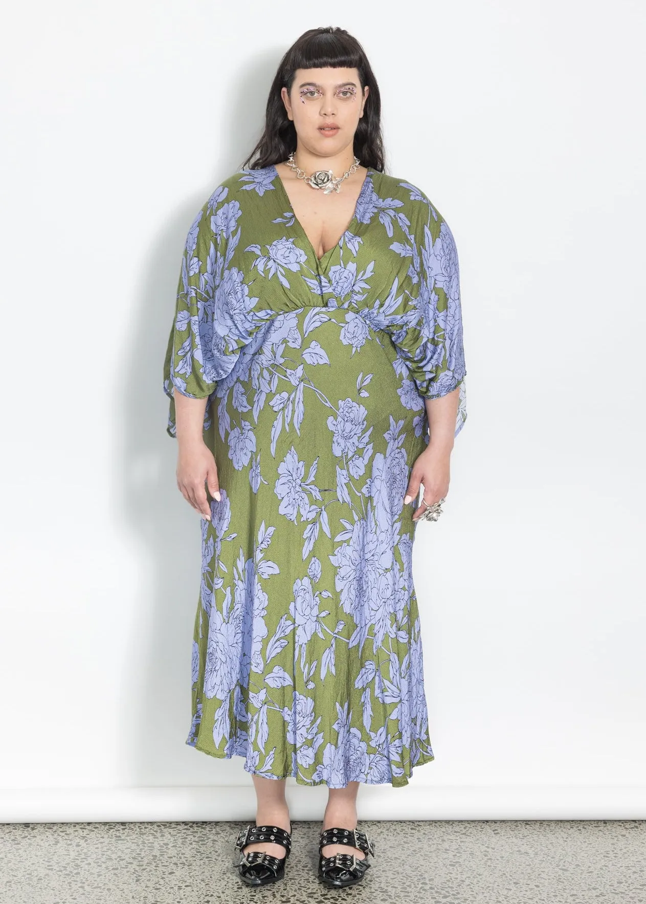 Outlet - Last One Size XL - Slinky Dress - Peony Print