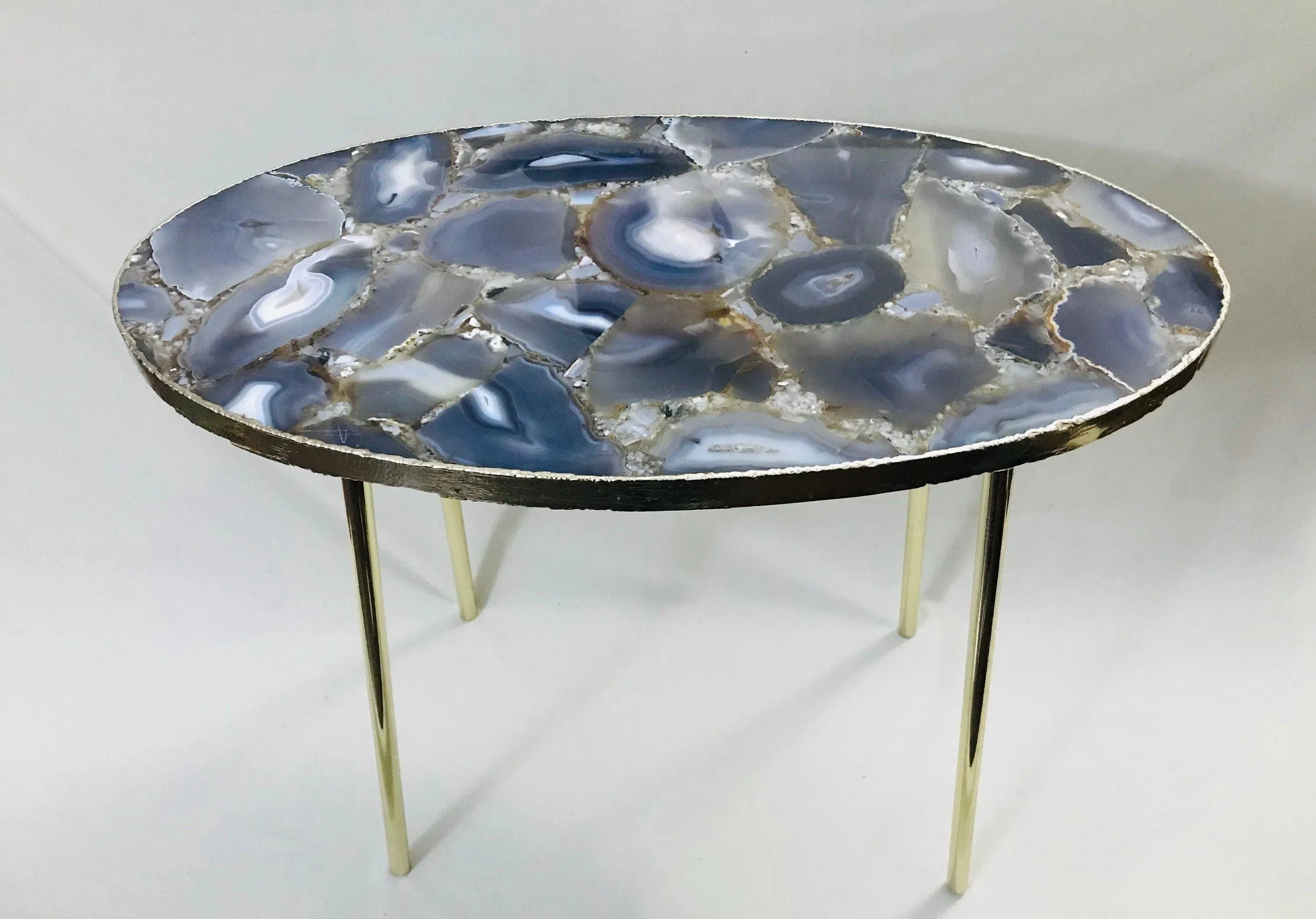 Oval Agate Gemstone Quartz Organic Edge Side Table