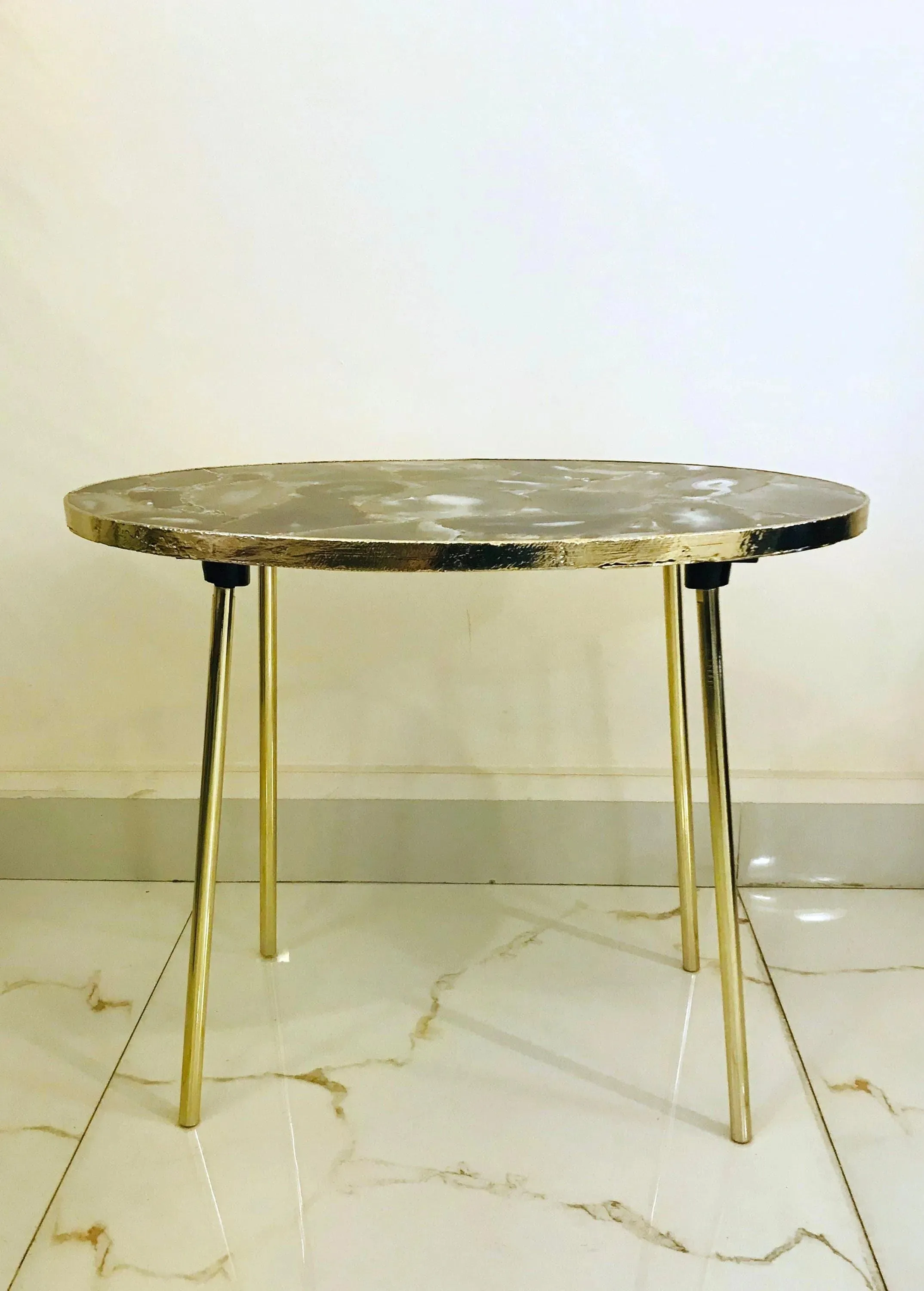 Oval Agate Gemstone Quartz Organic Edge Side Table