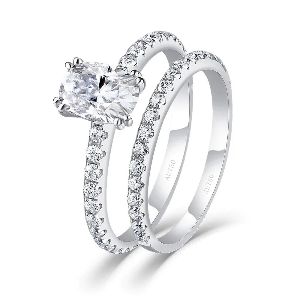 Oval cut Moissanite Engagement Bridal Set White Gold Vintage Unique Cluster Engagement Set For Women Wedding Ring set anniversary Gift
