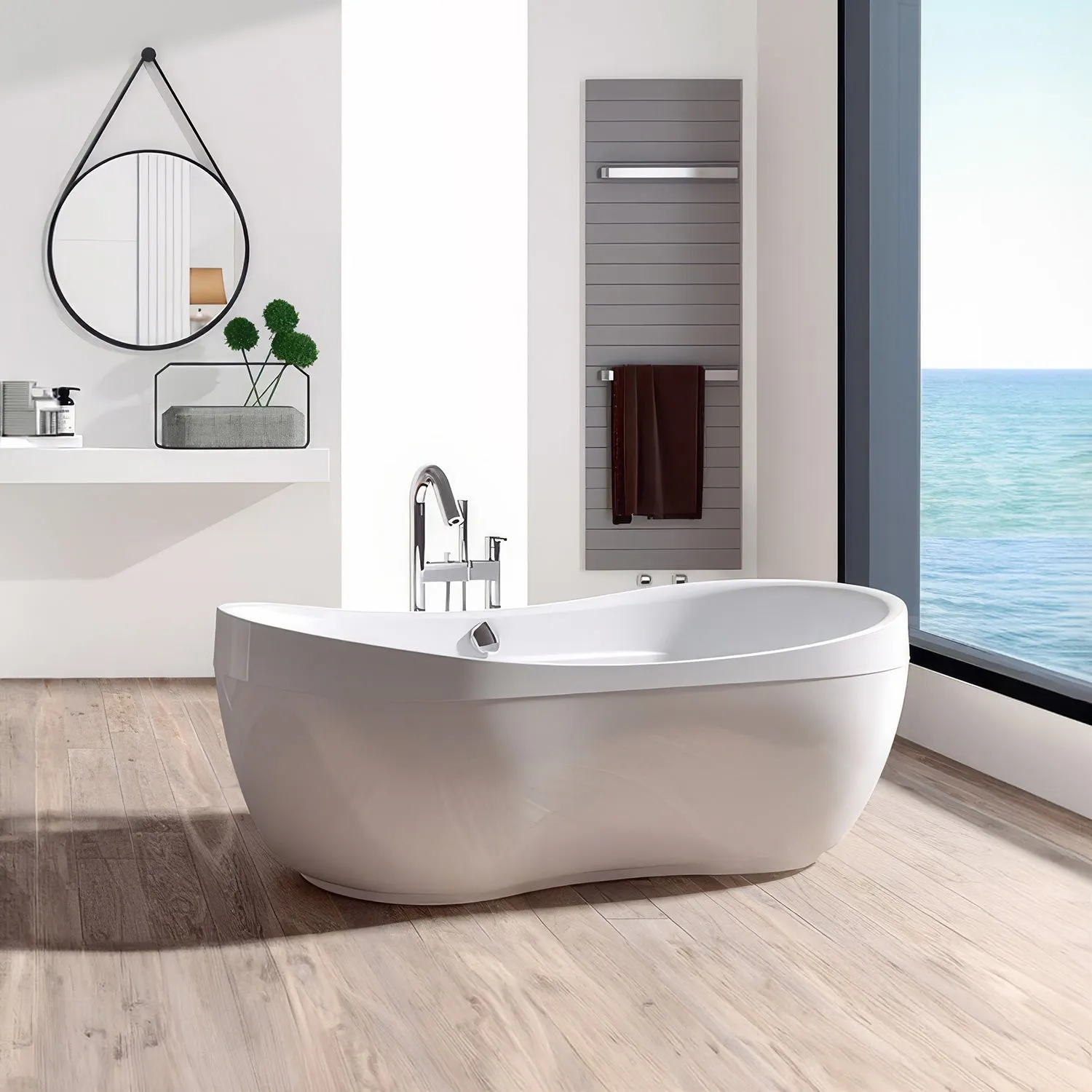 Oval Double Ended Lucite Acrylic Freestanding Bathtub with Curved Rim