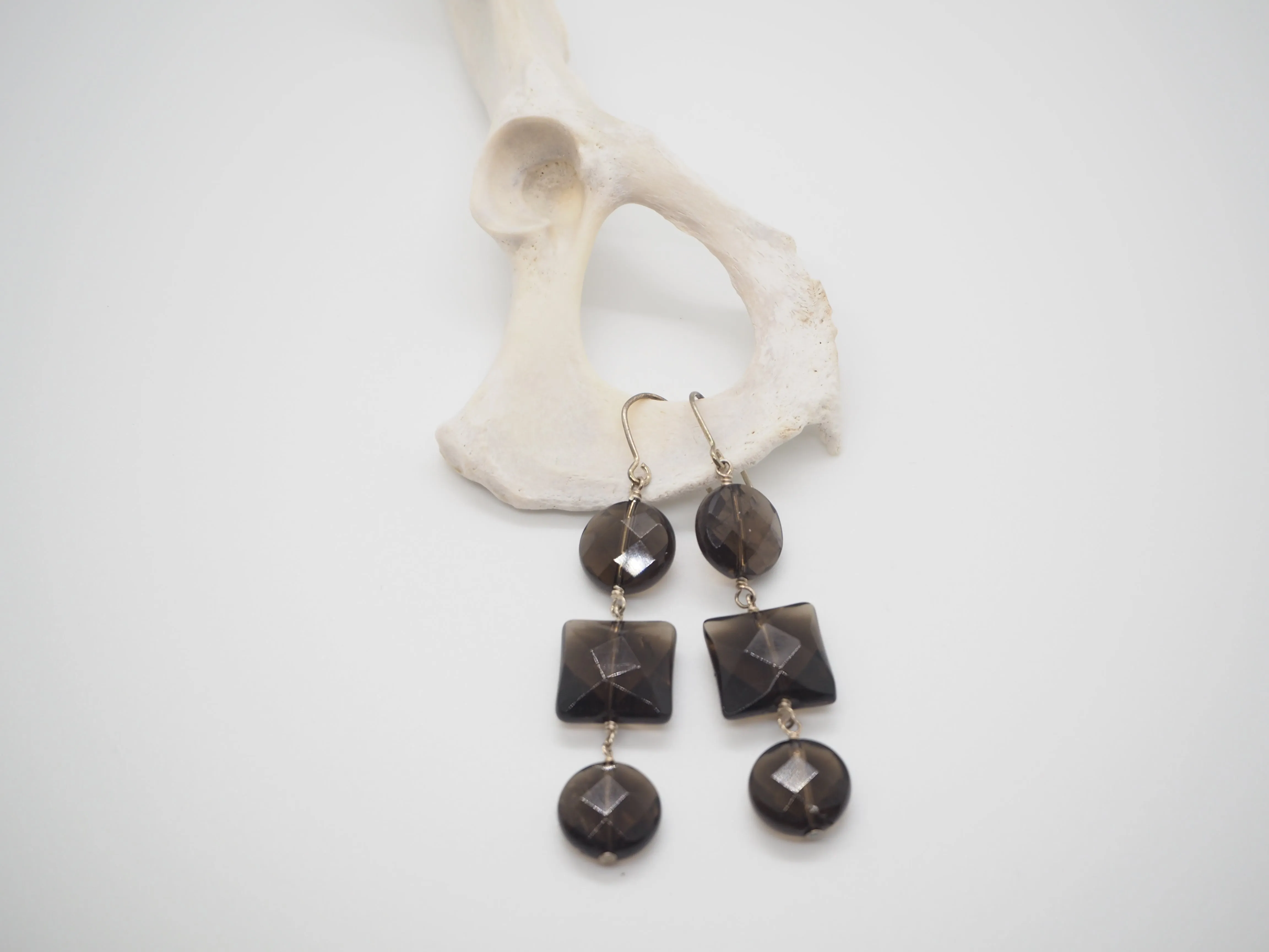OXO Triple Smoky Quartz and Sterling Silver Earrings - Featherhead Studio