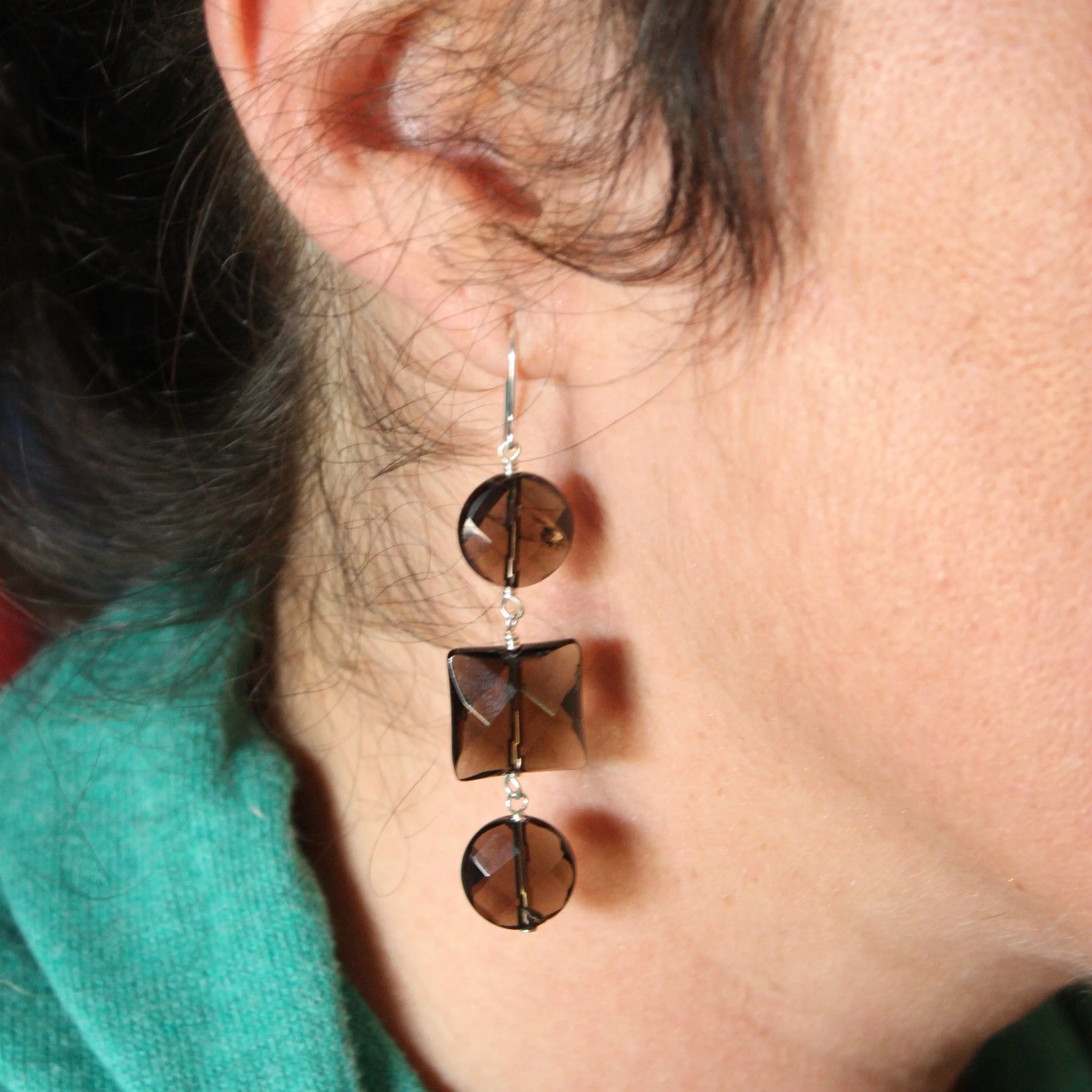 OXO Triple Smoky Quartz and Sterling Silver Earrings - Featherhead Studio