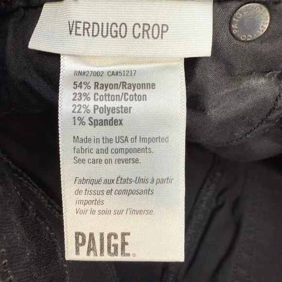 Paige Jeans Women's 24 (0) Black Verdugo Ultra Skinny Preppy Normcore Skater