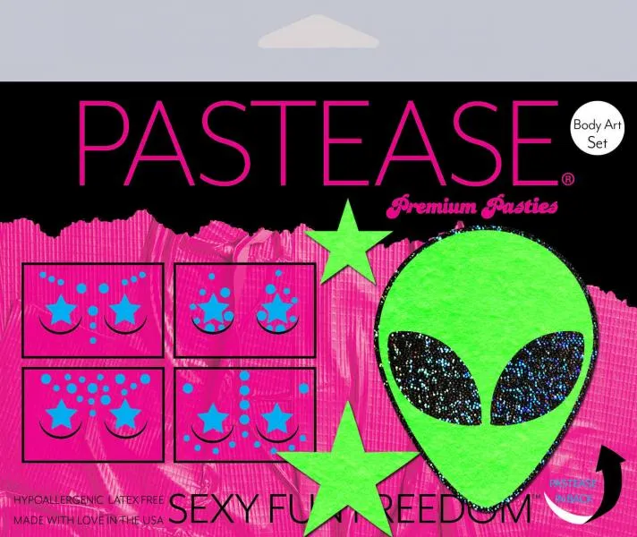 Pastease Set: Neon/Glow Green & Black Alien - One Size