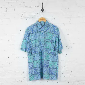 Patterned 90s Short Sleeve Shirt - Green/Blue - L