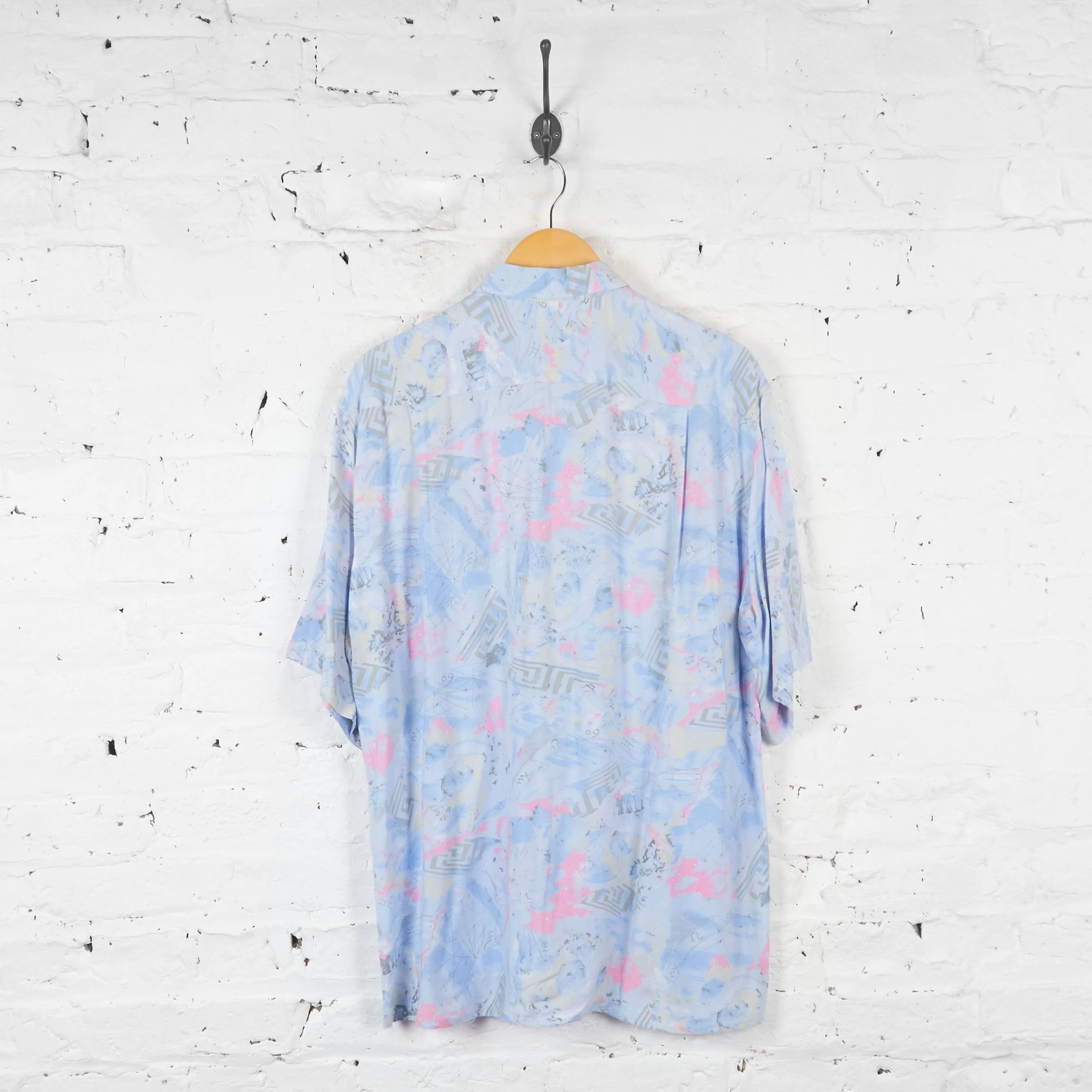 Patterned Short Sleeve Shirt - Blue - XL