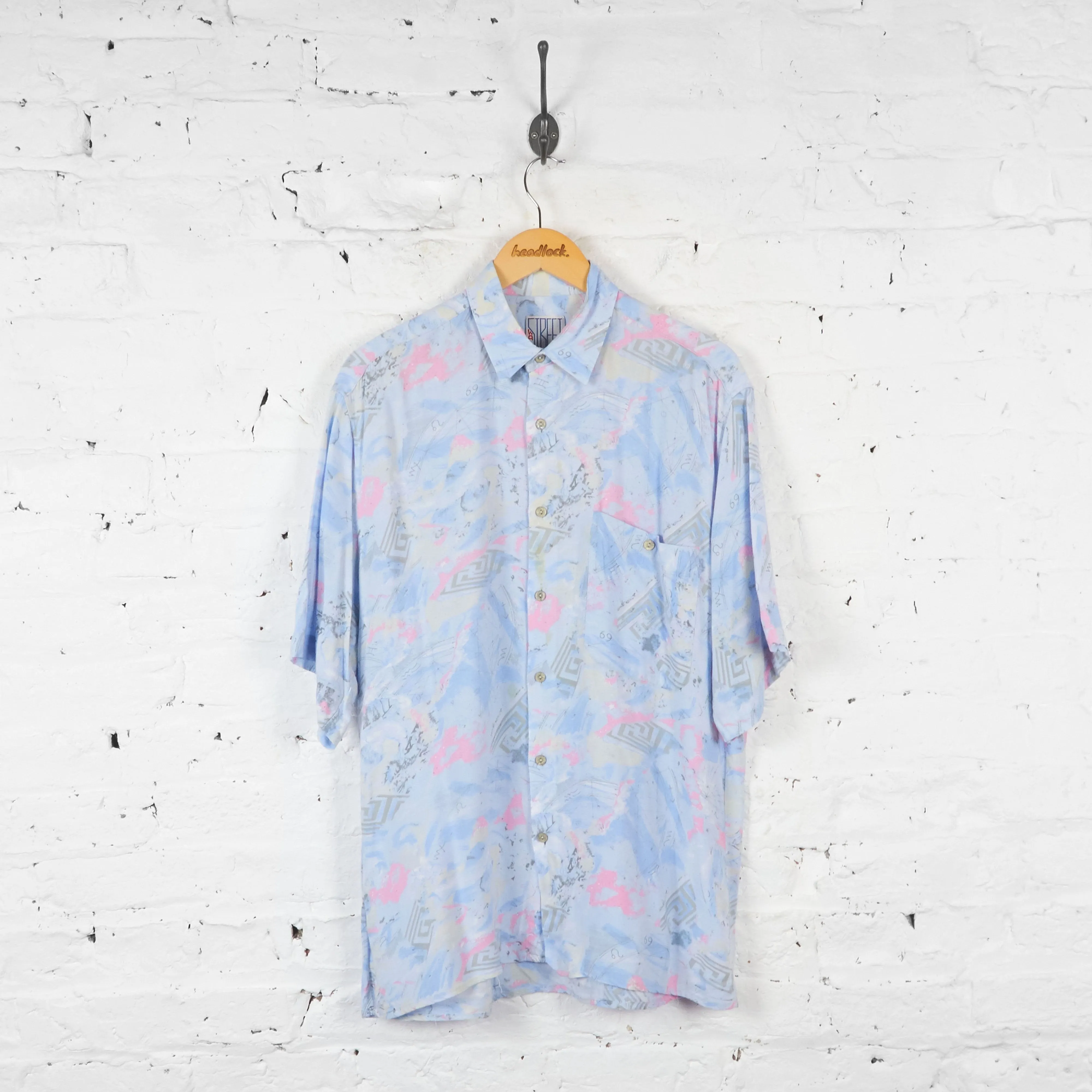 Patterned Short Sleeve Shirt - Blue - XL