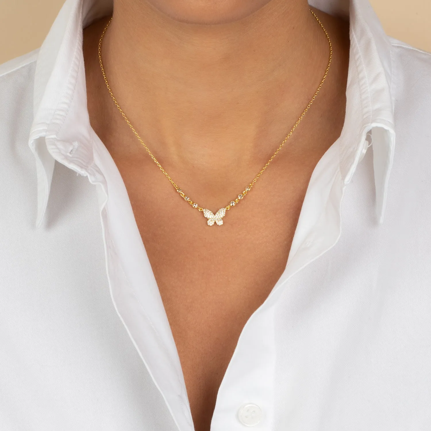 Pave Butterfly X CZ Embedded Chain Necklace