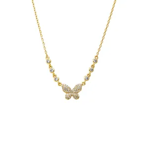 Pave Butterfly X CZ Embedded Chain Necklace