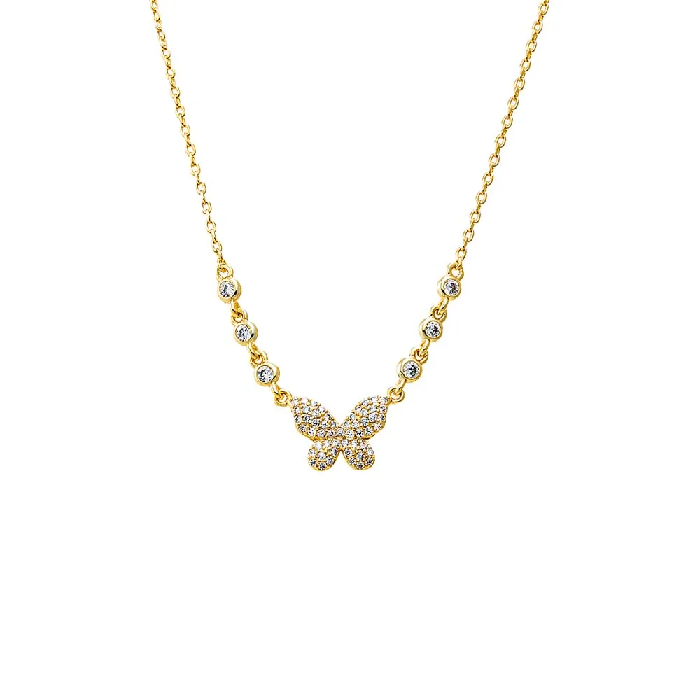 Pave Butterfly X CZ Embedded Chain Necklace