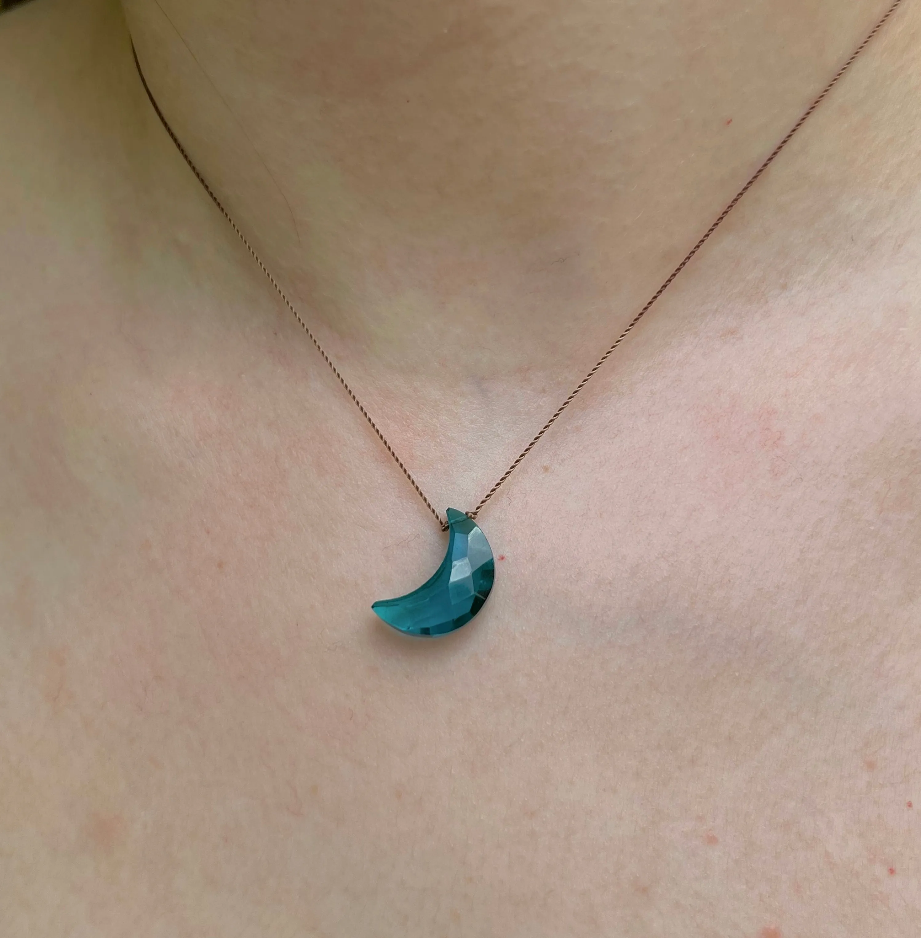 Peacock Quartz Moon Cord Necklace