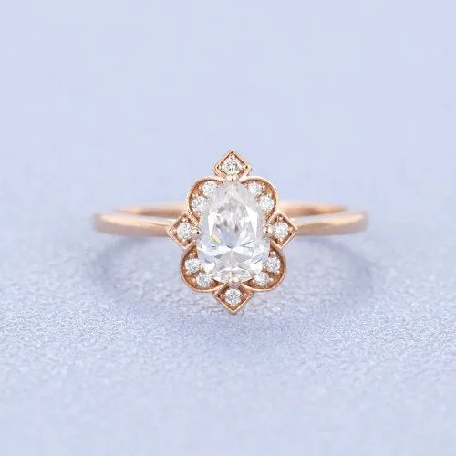 Pear Cut Diamond Rose Gold Vintage Engagement Ring for women Unique Elegant Surprise promise Wedding anniversary Fancy jewellery gift to her