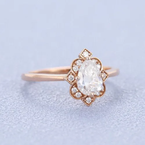 Pear Cut Diamond Rose Gold Vintage Engagement Ring for women Unique Elegant Surprise promise Wedding anniversary Fancy jewellery gift to her