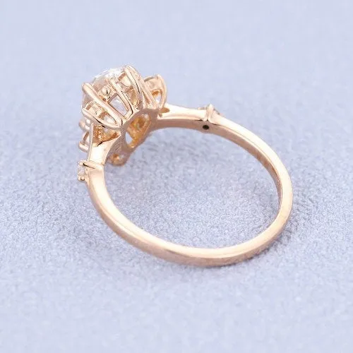 Pear Cut Moissanite Ring Vintage Moissanite Wedding Ring 14k Rose Gold Unique Pave Engagement Ring 6x8mm Stackable Promise Ring