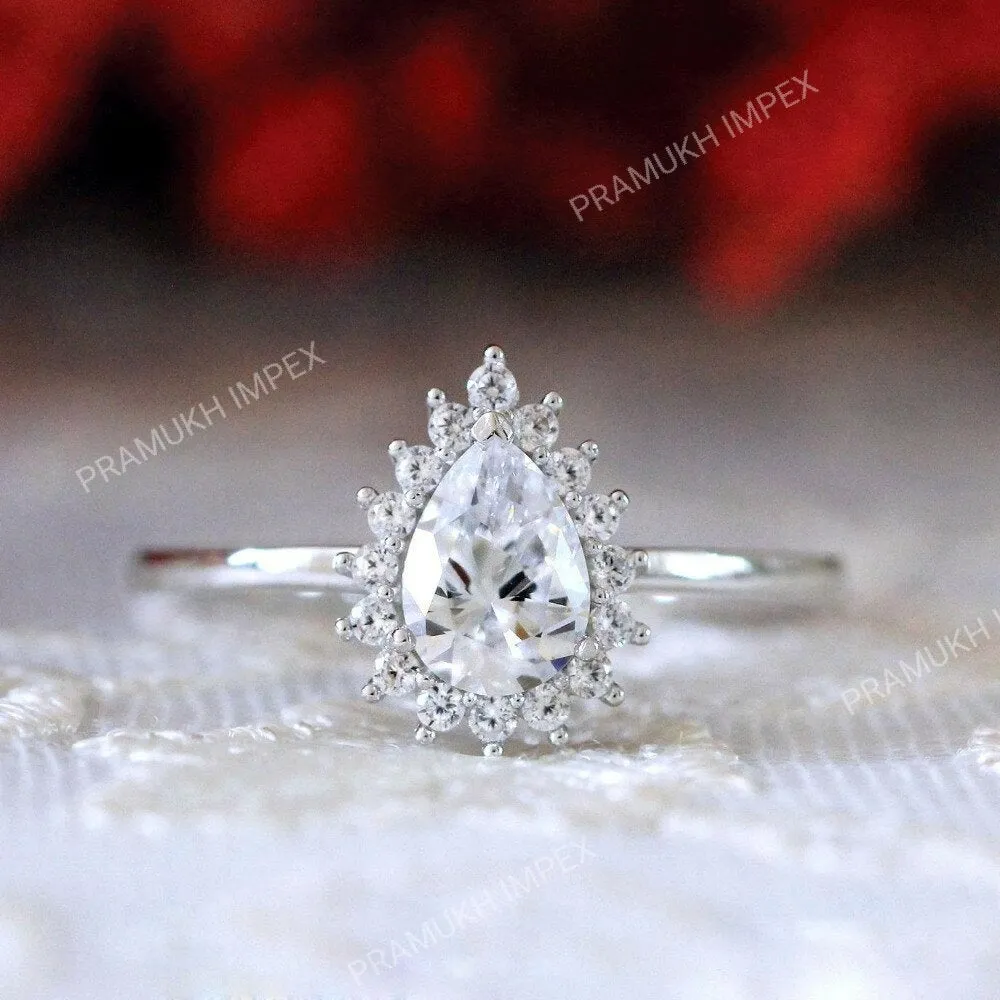 Pear Moissanite vintage unique halo rose gold engagement ring for women Elegant Art Deco Diamond Jewellery wedding Anniversary gift for Her