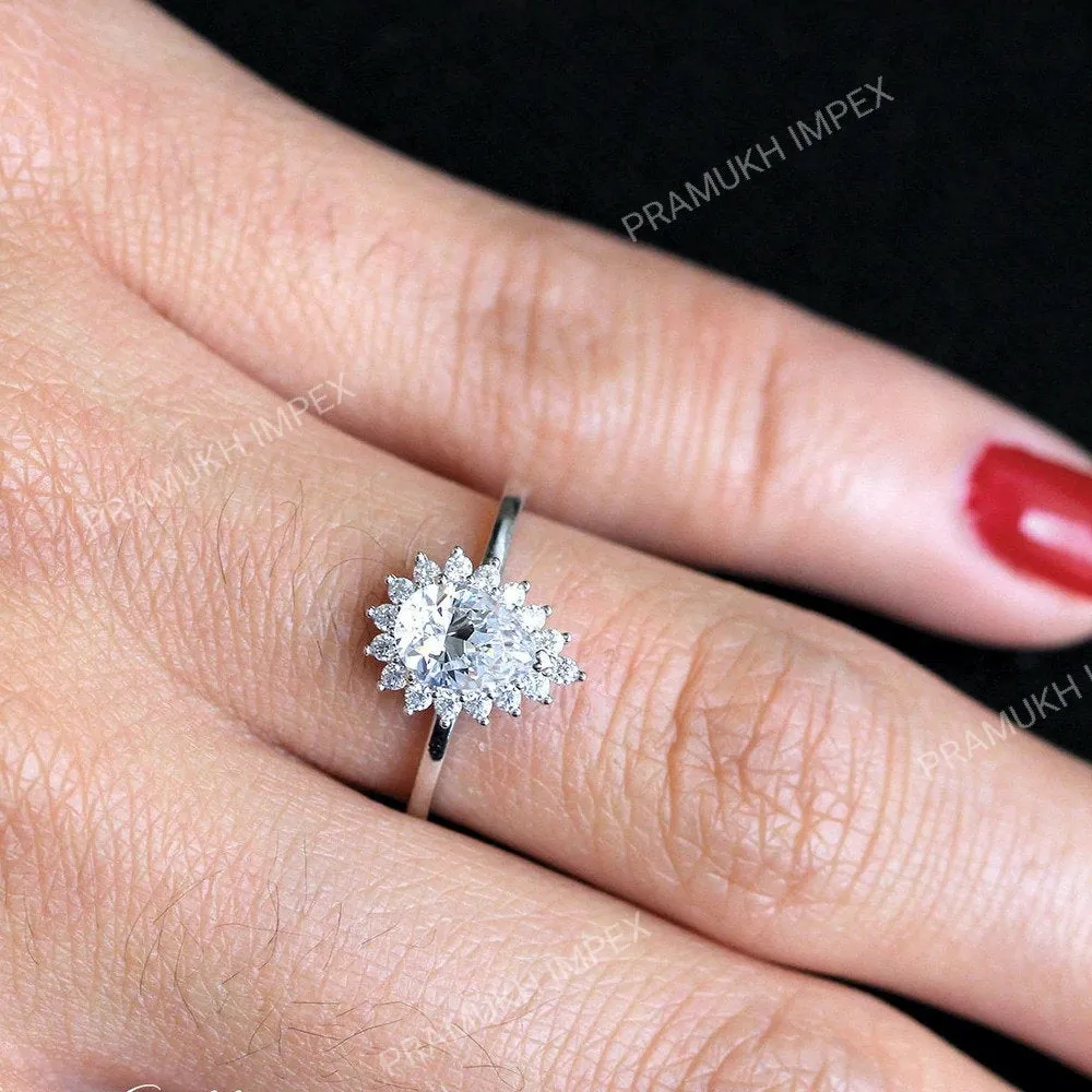 Pear Moissanite vintage unique halo rose gold engagement ring for women Elegant Art Deco Diamond Jewellery wedding Anniversary gift for Her