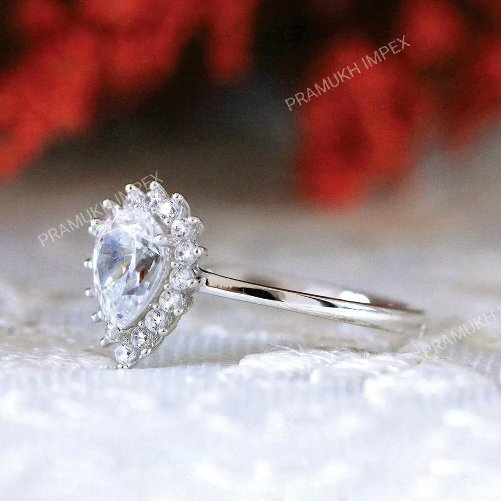 Pear Moissanite vintage unique halo rose gold engagement ring for women Elegant Art Deco Diamond Jewellery wedding Anniversary gift for Her