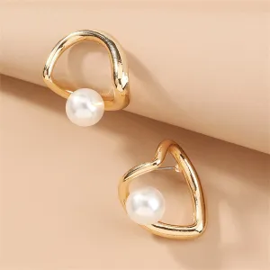Pearl & 18K Gold-Plated Open Heart Stud Earrings