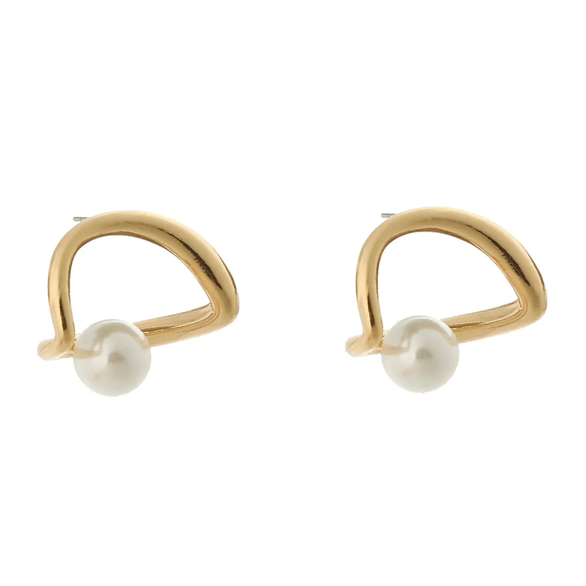 Pearl & 18K Gold-Plated Open Heart Stud Earrings