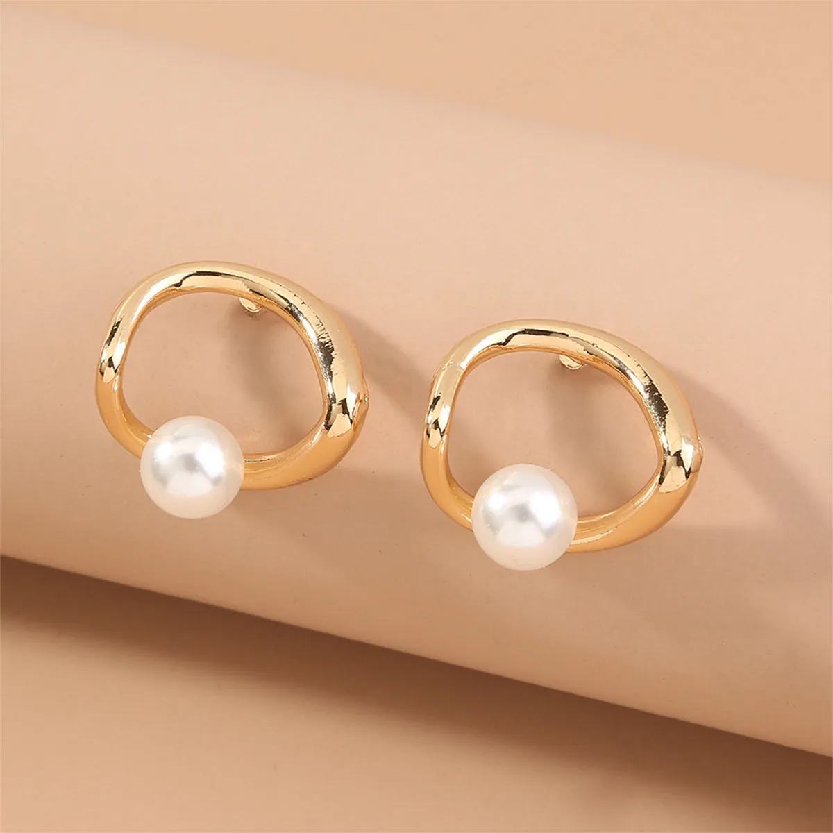 Pearl & 18K Gold-Plated Open Heart Stud Earrings
