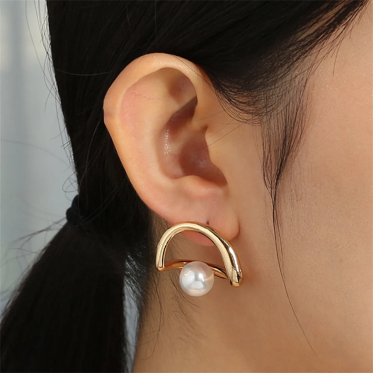 Pearl & 18K Gold-Plated Open Heart Stud Earrings