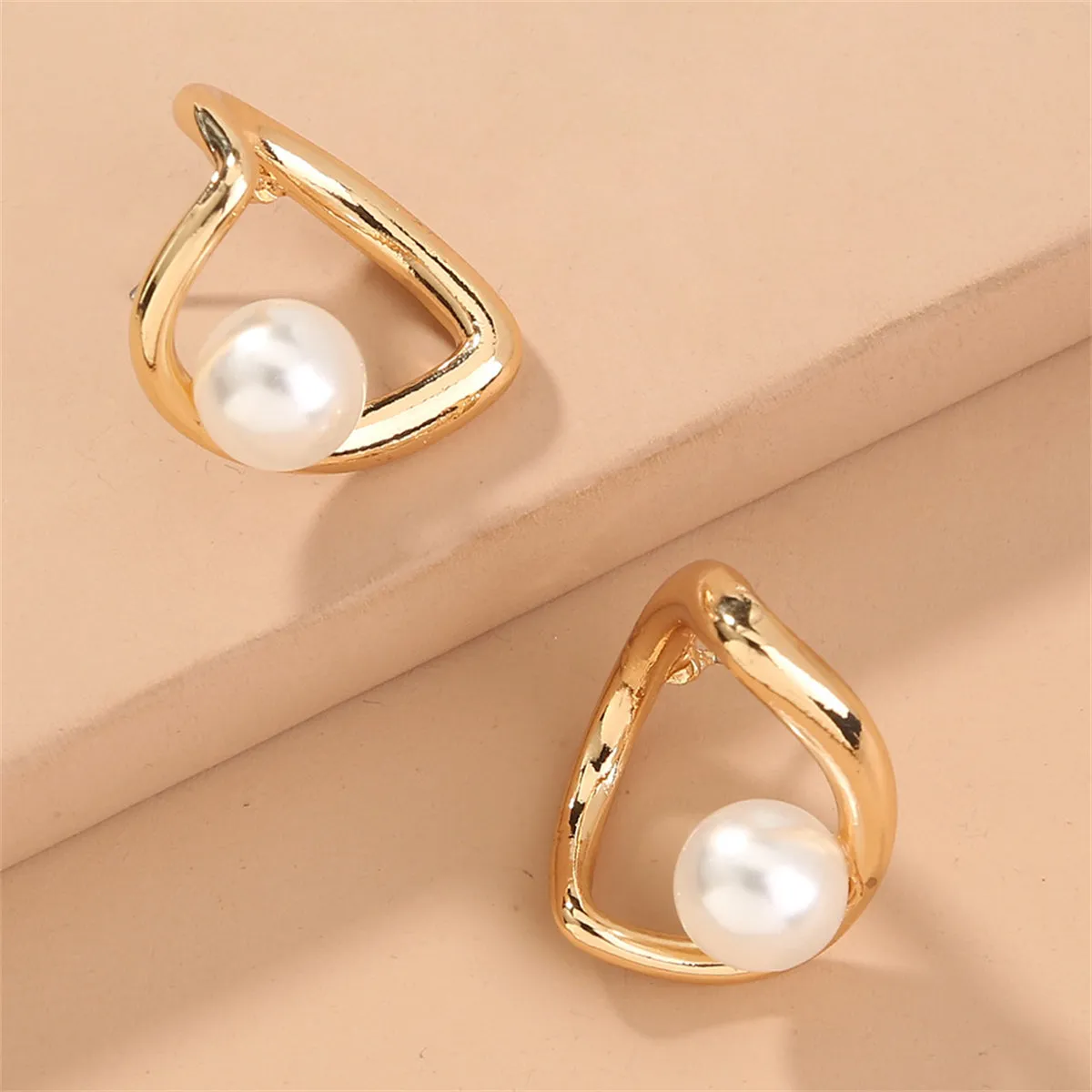 Pearl & 18K Gold-Plated Open Heart Stud Earrings