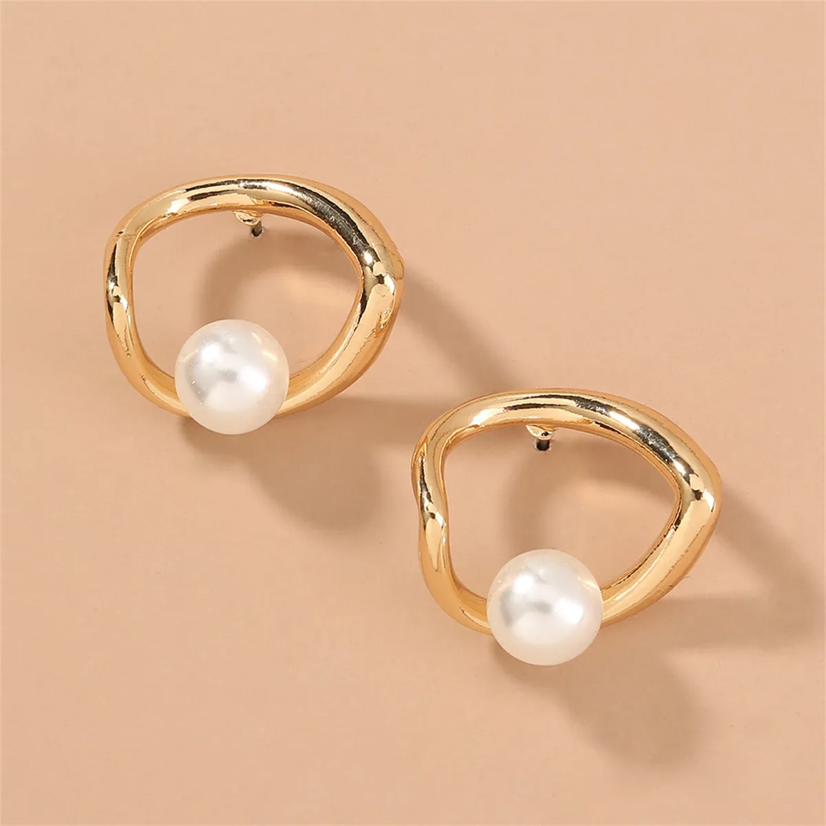 Pearl & 18K Gold-Plated Open Heart Stud Earrings