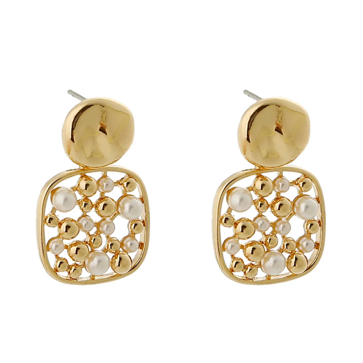 Pearl & 18K Gold-Plated Square Bezel-Set Drop Earrings