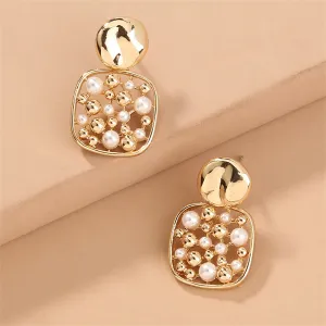 Pearl & 18K Gold-Plated Square Bezel-Set Drop Earrings