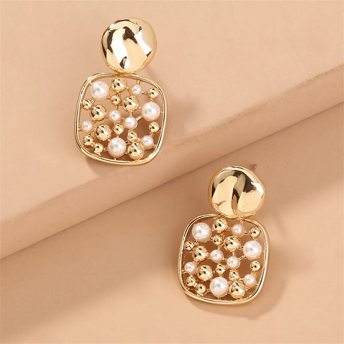Pearl & 18K Gold-Plated Square Bezel-Set Drop Earrings