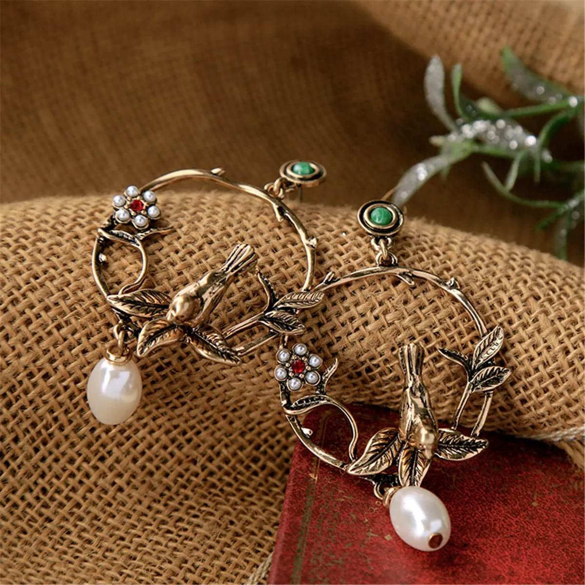 Pearl & Cubic Zirconia 18K Gold-Plated Bird Drop Earrings