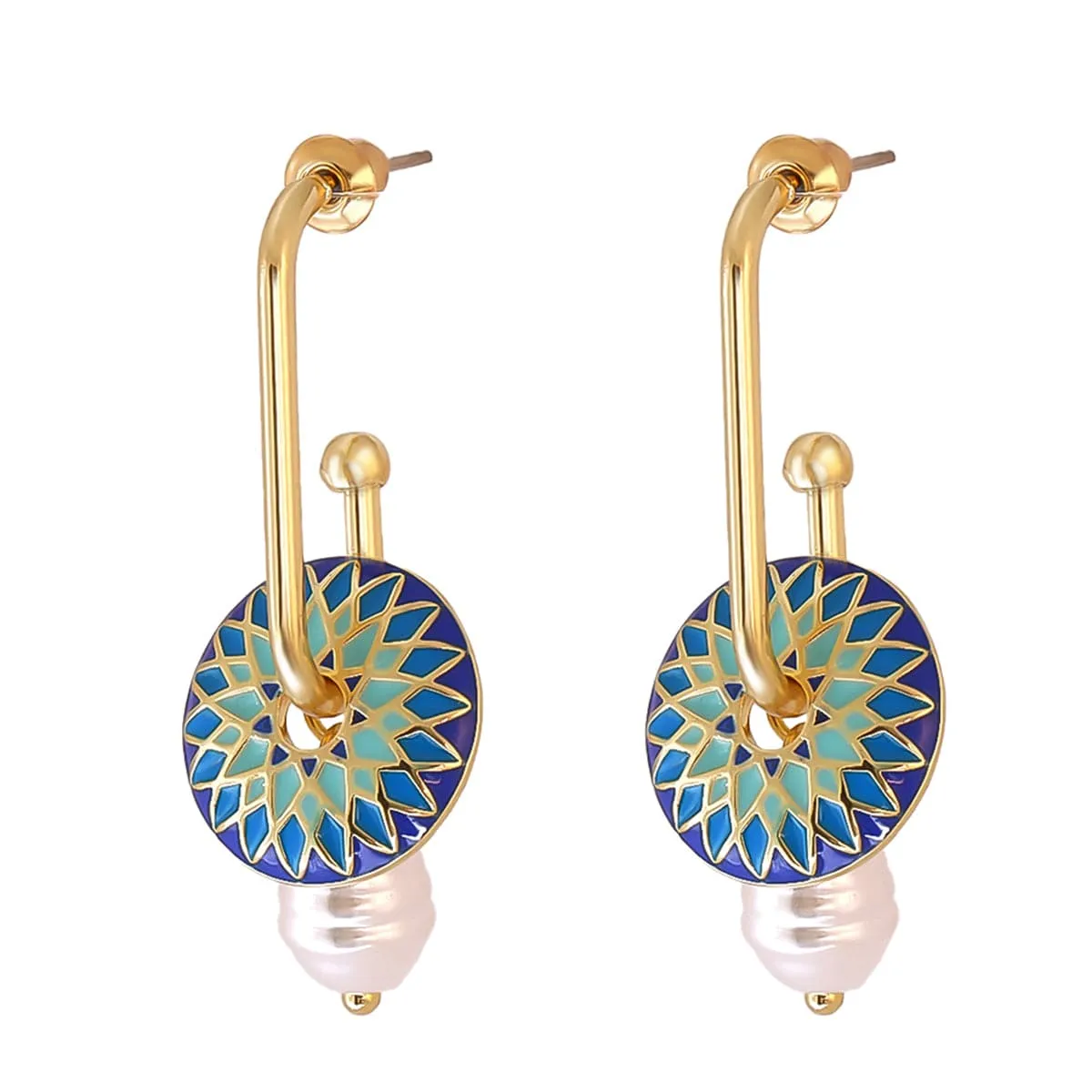 Pearl & Enamel 18K Gold-Plated Lotus Drop Earrings