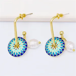 Pearl & Enamel 18K Gold-Plated Lotus Drop Earrings