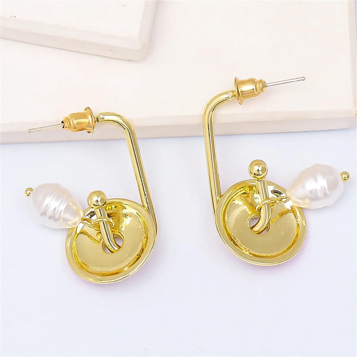 Pearl & Enamel 18K Gold-Plated Lotus Drop Earrings