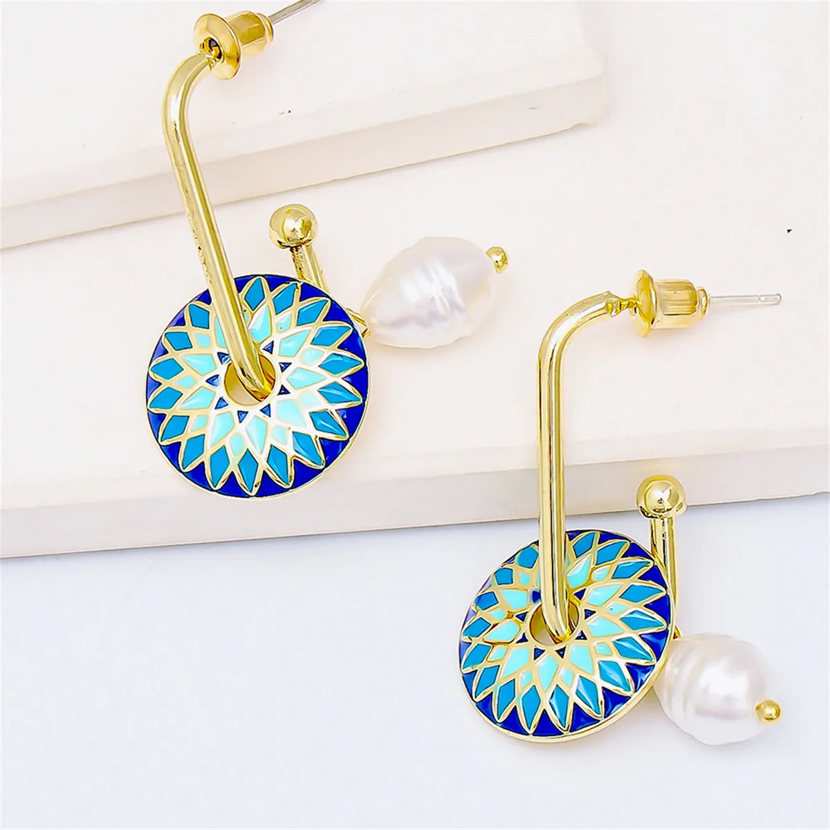 Pearl & Enamel 18K Gold-Plated Lotus Drop Earrings