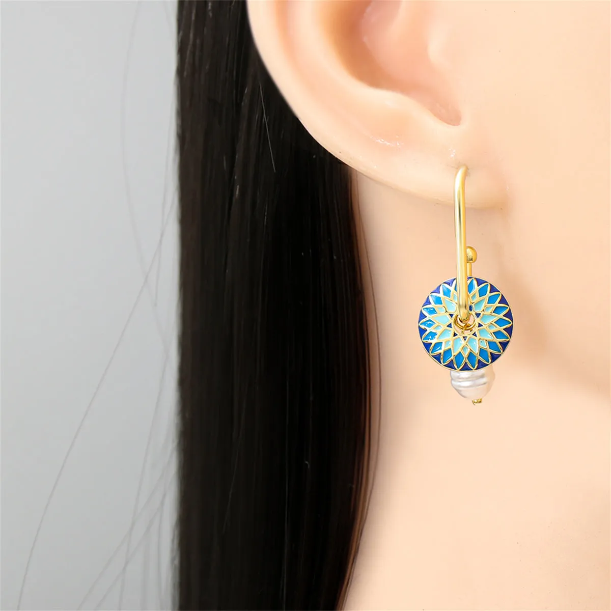 Pearl & Enamel 18K Gold-Plated Lotus Drop Earrings