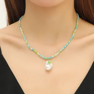 Pearl & Green Acrylic 18K Gold-Plated Flower Pendant Necklace