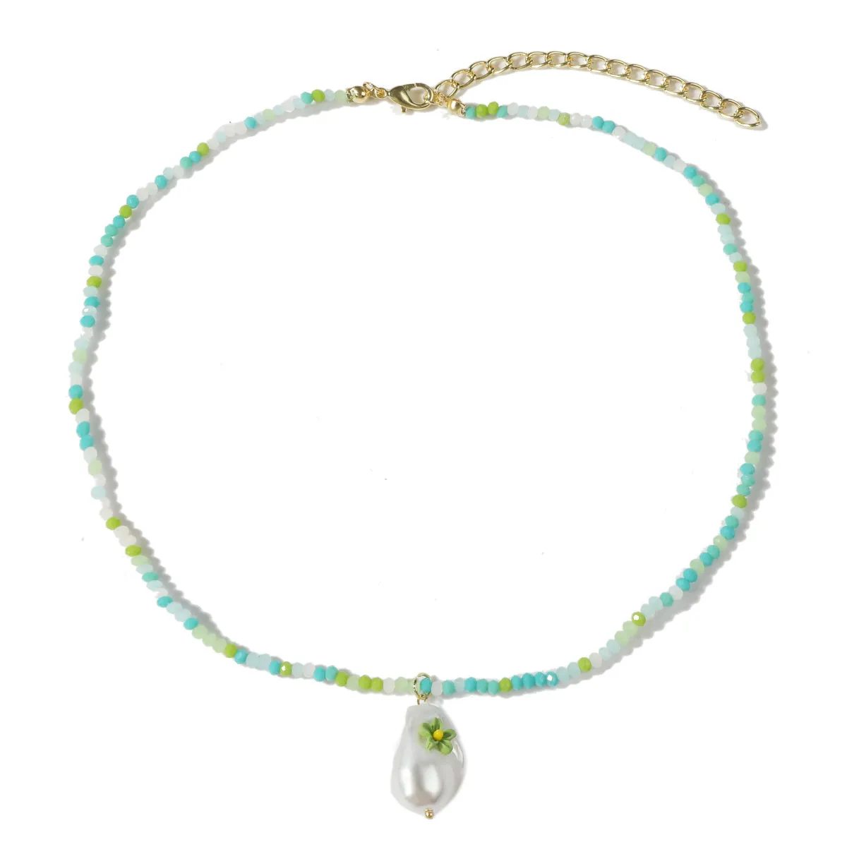Pearl & Green Acrylic 18K Gold-Plated Flower Pendant Necklace