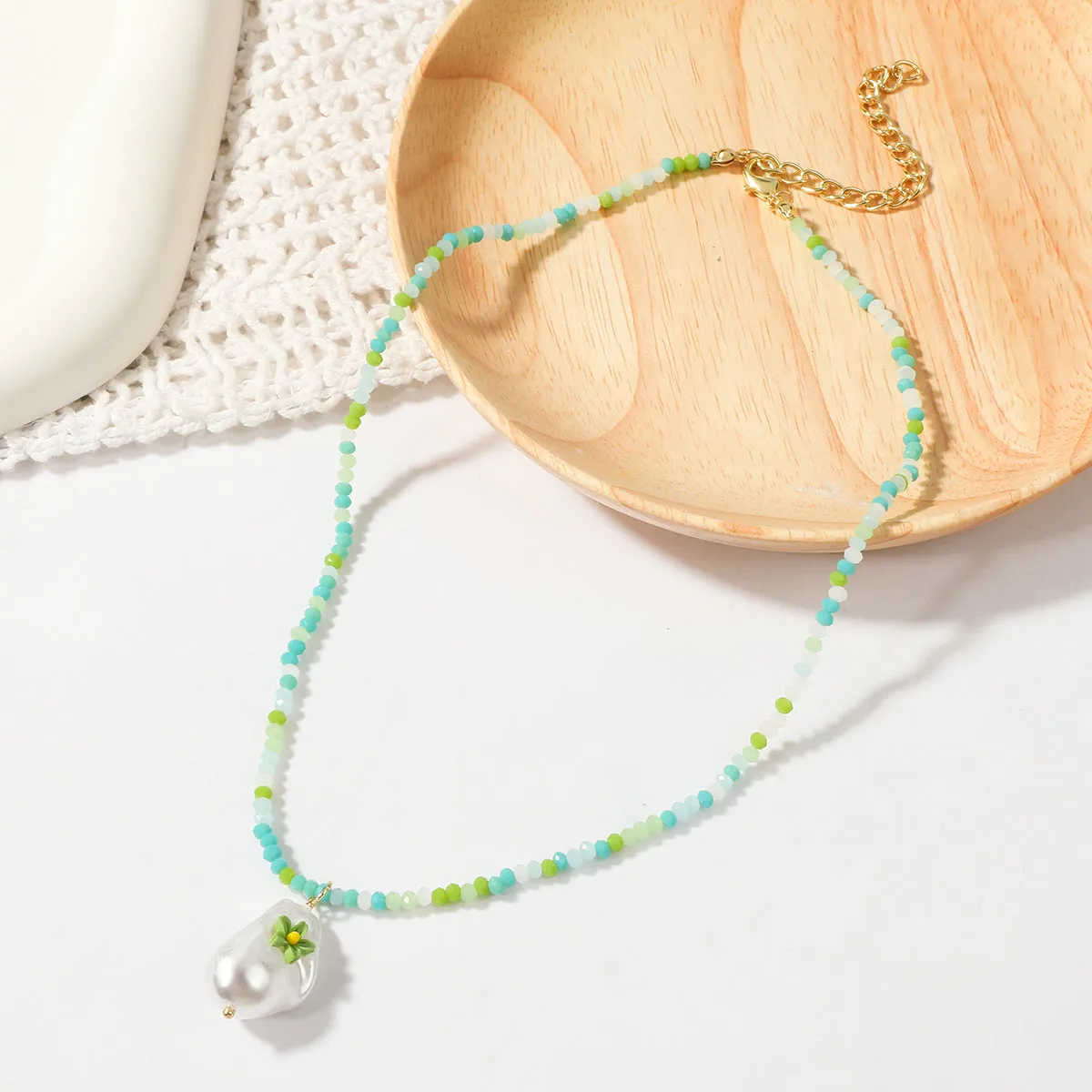 Pearl & Green Acrylic 18K Gold-Plated Flower Pendant Necklace